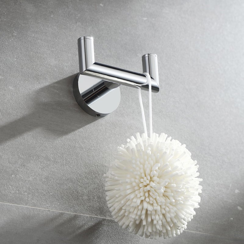BUVELOT Towel Hook, Coat Hooks for Bathroom and Kitchen, Modern Double Robe Hook Wall Mounted, Chrome, 077020-CR, Leo Series - Image 4